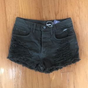 LF Carmar olive green high waisted denim shorts